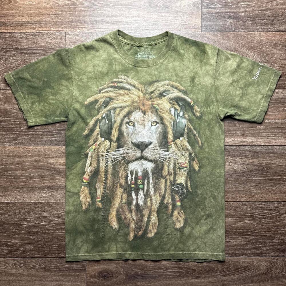 The Mountain Lion Rasta Tee with Graphic of a Lion with Dreadlocks & Headphones